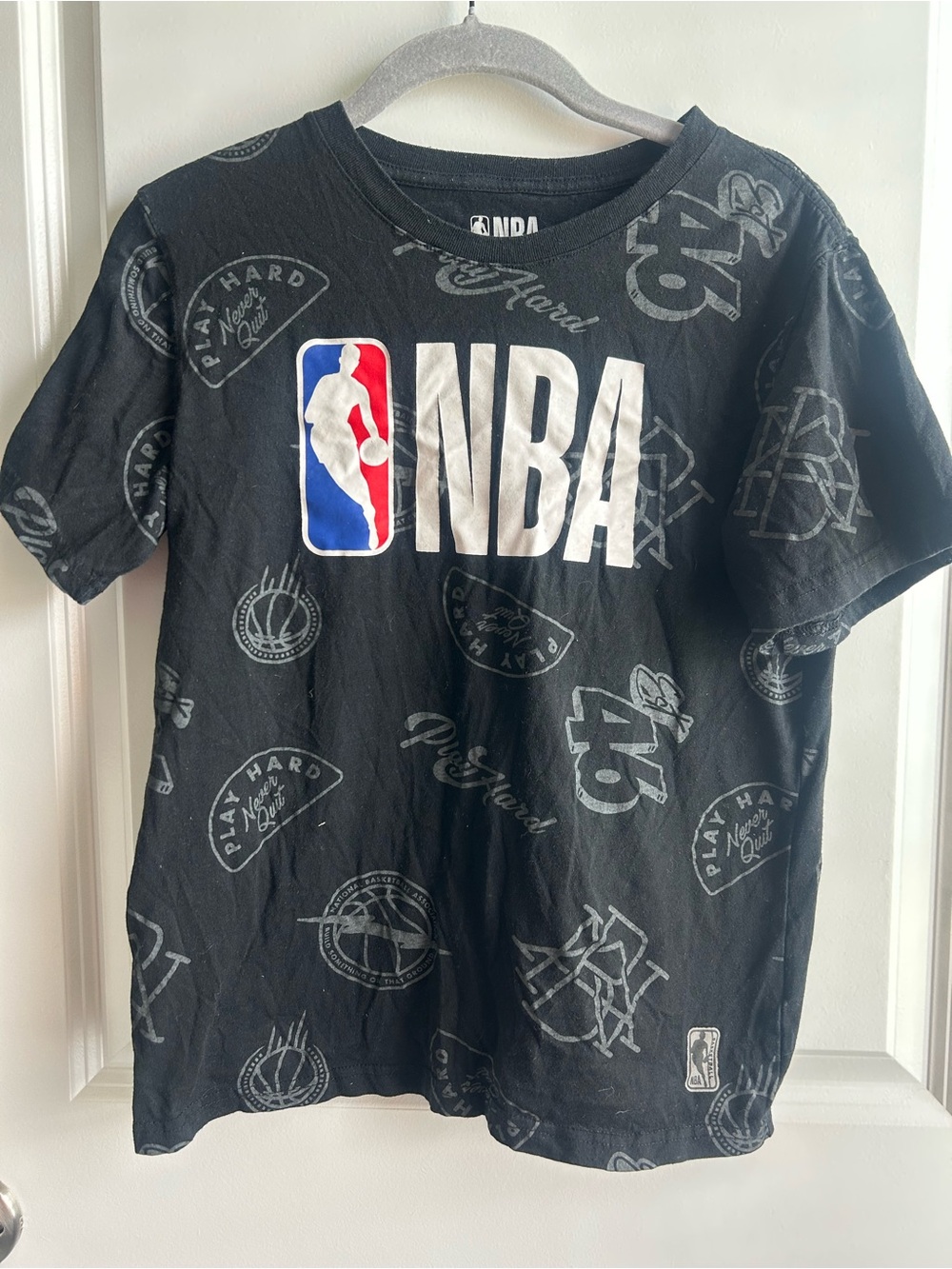NBA Black Short Sleeve Logo Tee with Red, White & Blue Crest